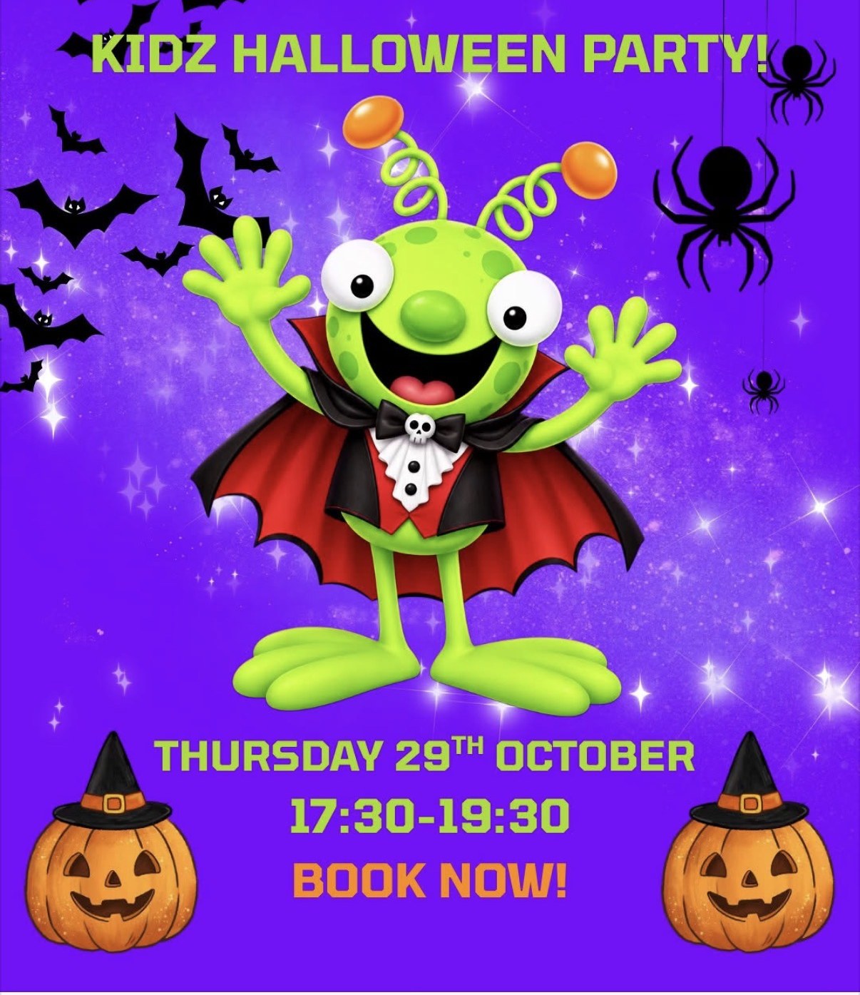 Kidz Halloween Party: the Kidz Planet alien dressed as a vampire, Thursday 29 October, 17:30 to 19:30